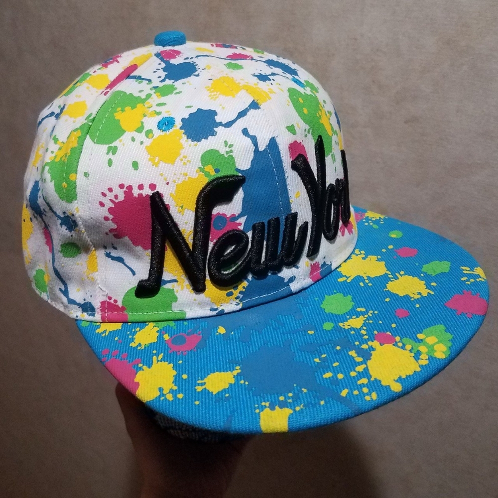 New York Rainbow Paint Splatter Snapback Hat